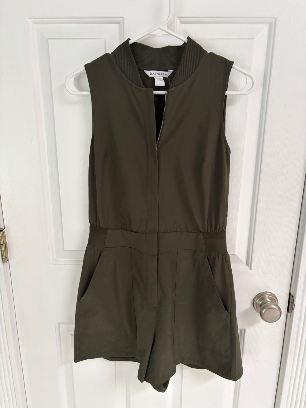 Athleta Olive Green Brooklyn Utility Sleeveless Zip Romper